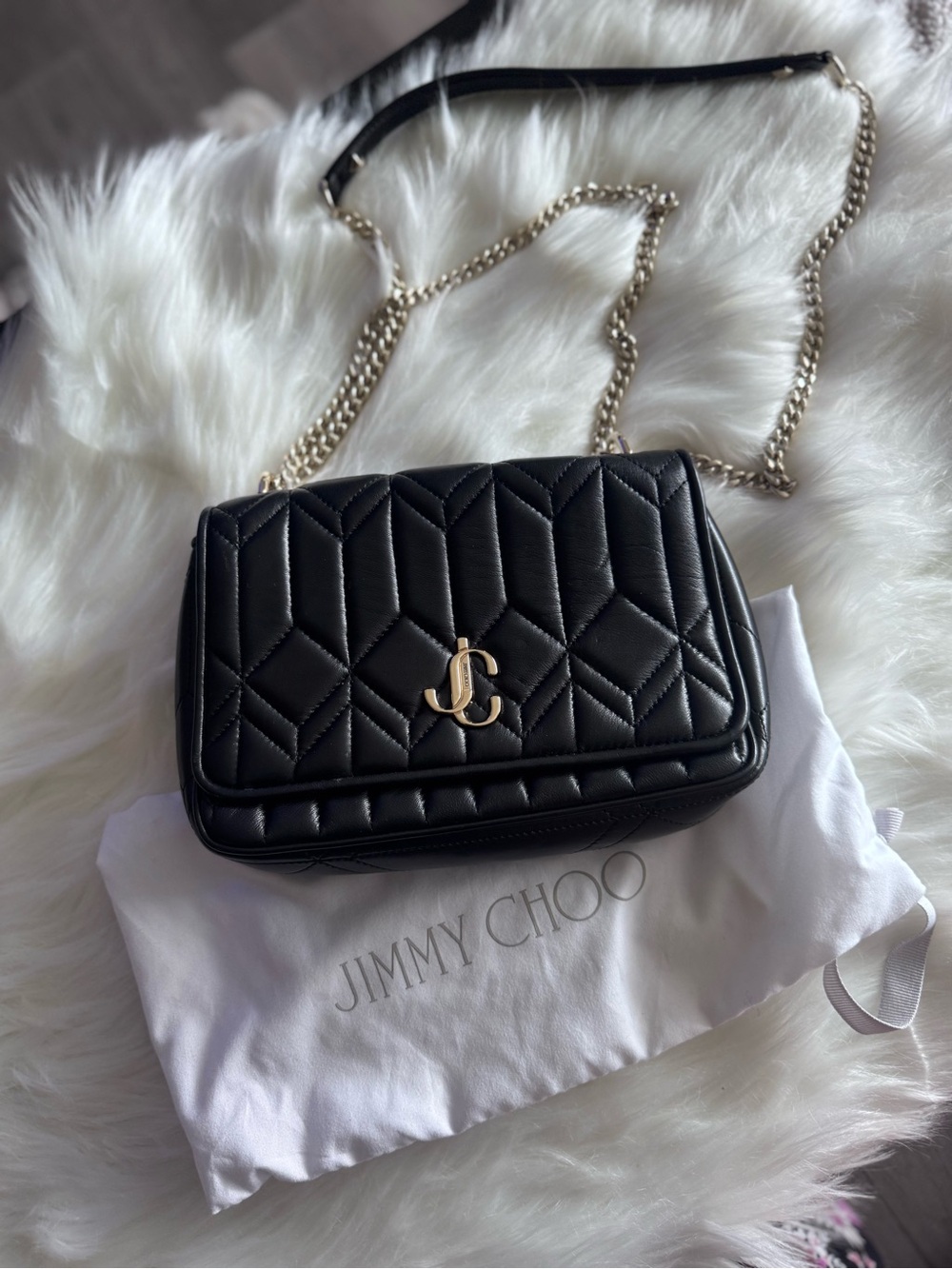 Jimmy Choo Black Quilted Leather Crossbody with Gold JC Logo - Picture 3 of 7